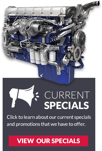 truck engine with a button that says view our specials